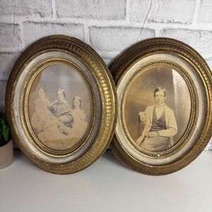 Antique 1800's Oval Wooden Frames Set of Two